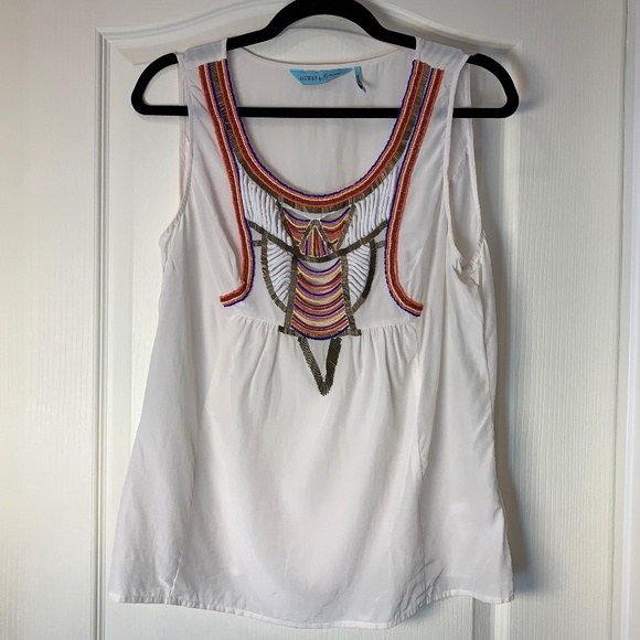 Guess by Marciano Tops - GUESS Marciano Silk Beaded Boho Tank White Multicolor Embellished Top L Festival